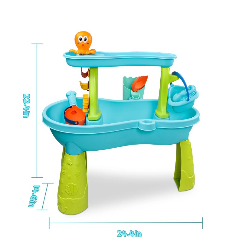 Water Table for Toddlers - 2-Tier Rain Pond Activity Sensory Play Table for Beach Summer Outdoor Fun (Ages 1-3)