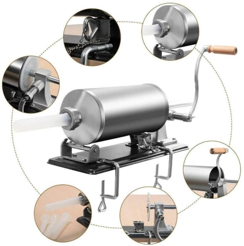 Sausage Stuffer for Home & Commercial Use – 4L Horizontal Stainless Steel Sausage Stuffer with 4 Filling Tubes