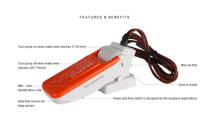Float Switch for Marine Submersible Bilge Pump