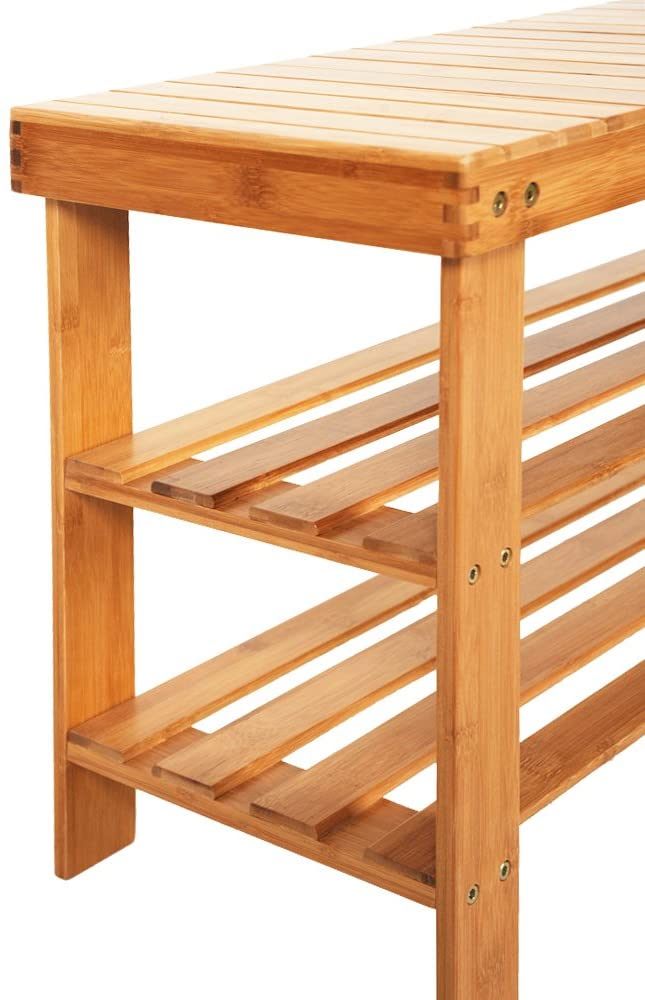 Bamboo Shoe Rack Bench 3-Tier – Free Standing Wood Shoe Storage