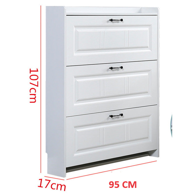 Slim Flip Shoe Cabinet – 3-Tier White Shoe Cabinet with Eco-Friendly Design & Rounded Corners