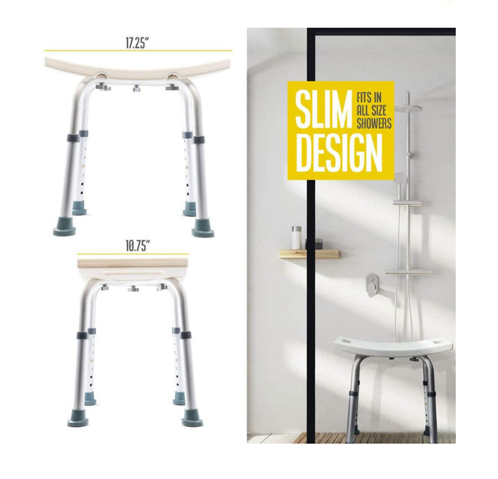 Adjustable Bath and Shower Chair with Non-Slip Seat – White