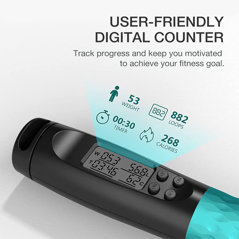 Jump Rope with Calorie Counter - Digital Skipping Rope for Fitness with Weighted Handles