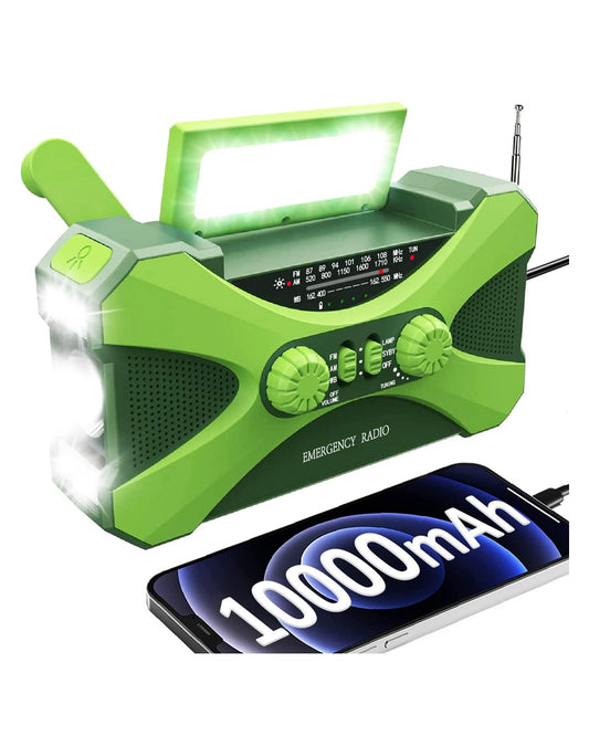 10000mAh Emergency Hand Crank Radio – Multifunctional Survival Radio with Weather Alerts, Flashlight, and Phone Charger