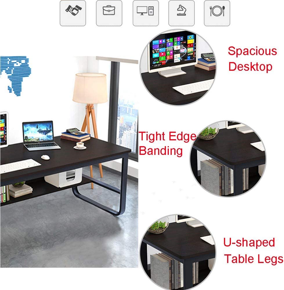 Computer Desk with Storage Bookshelf for Home Office, Desktop Computer Gaming Table Office Workstation