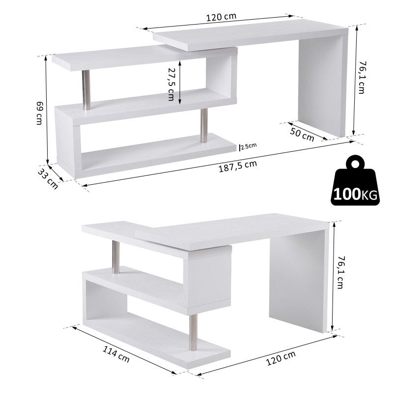 L-Shaped 360° Rotating Corner Desk - Versatile & Stylish Computer Table with Shelves for Home Office