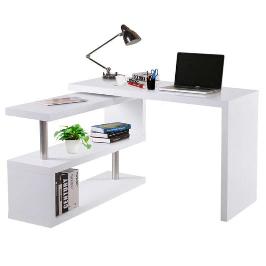 L-Shaped 360° Rotating Corner Desk - Versatile & Stylish Computer Table with Shelves for Home Office