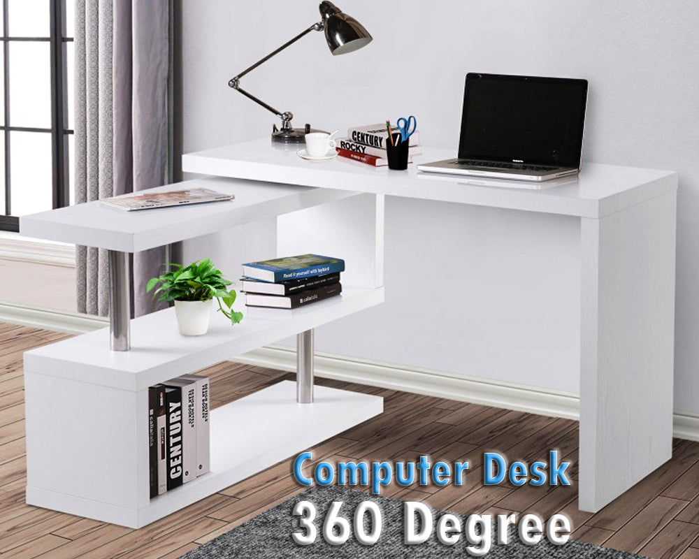L-Shaped 360° Rotating Corner Desk - Versatile & Stylish Computer Table with Shelves for Home Office