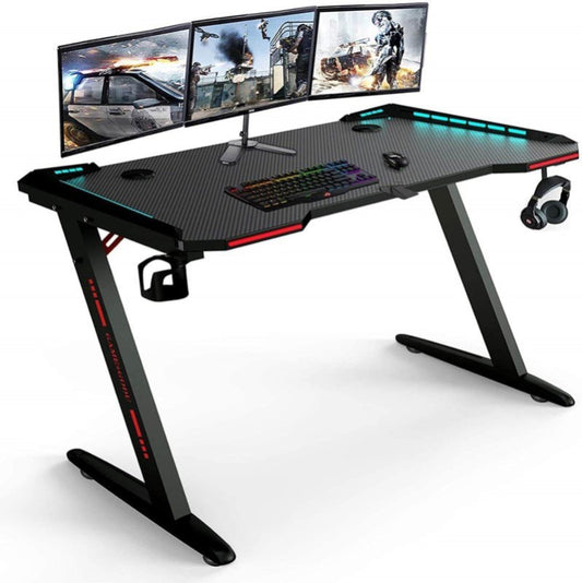 Office Gaming Table PC Computer Laptop Desk for Gamer Pro Z Shaped with LED Lights
