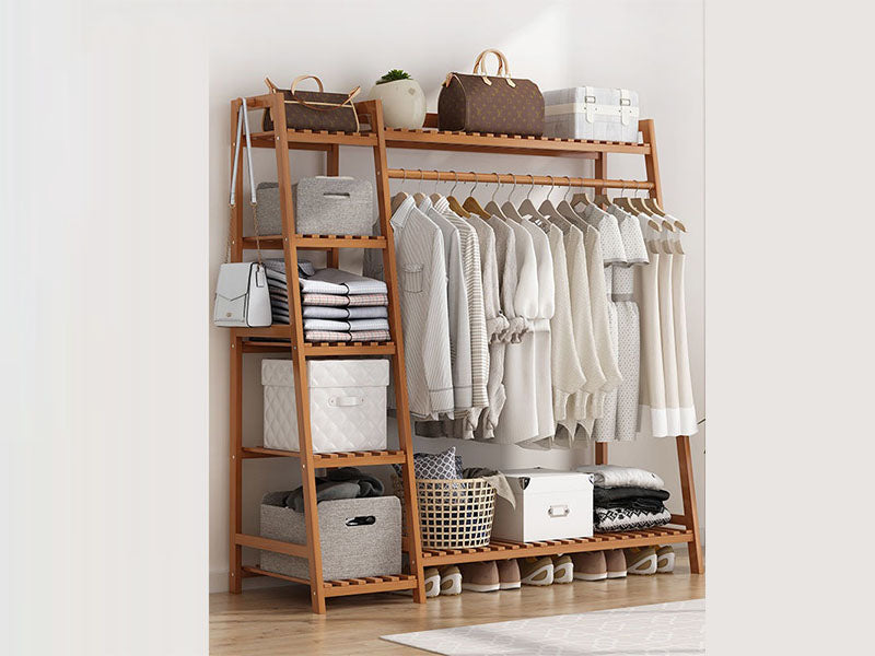 Bamboo Coat Clothing Garment Rack with Shelf