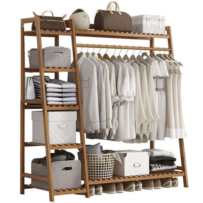 Bamboo Coat Clothing Garment Rack with Shelf