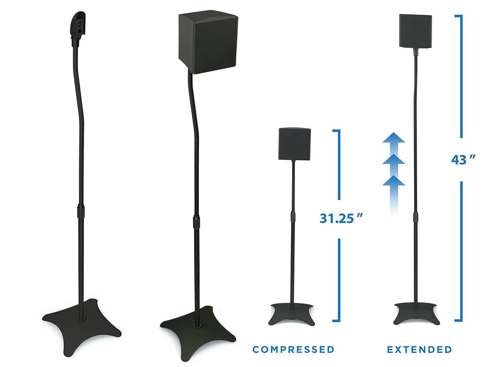 Speaker Stands for Home Theater 5.1 Channel Surround Sound System – Adjustable Mounts for Satellite Speakers (Black)