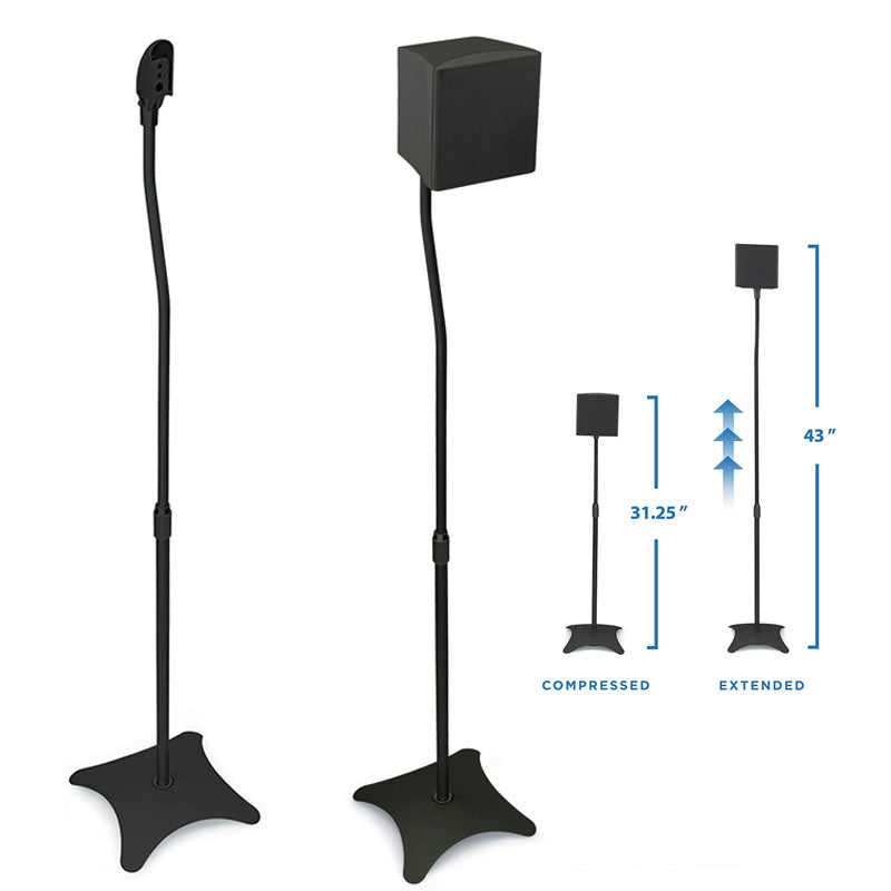Speaker Stands for Home Theater 5.1 Channel Surround Sound System – Adjustable Mounts for Satellite Speakers (Black)