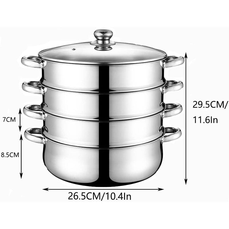 Steam Cooker 30CM 3-Tier Stainless Steel Steamer Pot