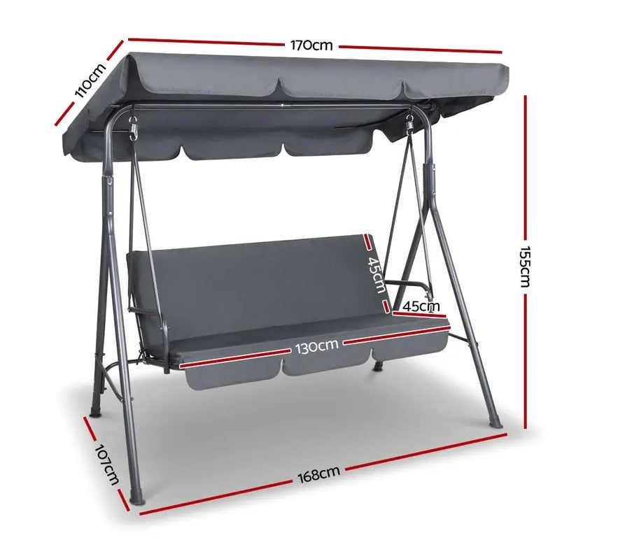 Outdoor Swing Chair Hammock Garden Canopy Bench 3 Seater - Grey