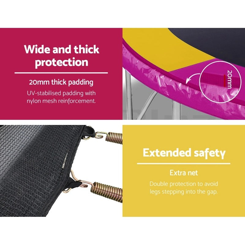 12FT Round Trampoline with Basketball Hoop – Multi-Coloured Outdoor Trampoline with Enclosure Net, Safety Pad & Ladder – Kids’ Gift Present