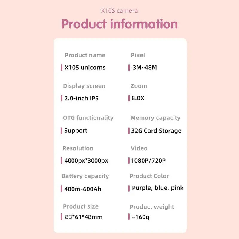 Unicorn Kids Camera with HD Video & Dual Lens – Blue