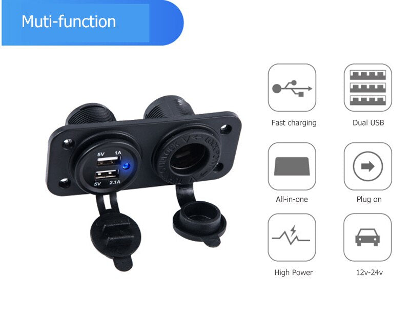 Car Plug Lighter Socket USB Ports 12V