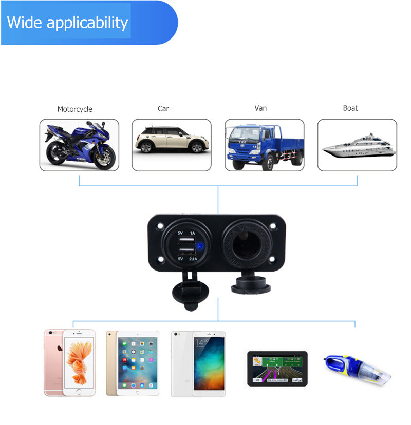 Car Plug Lighter Socket USB Ports 12V