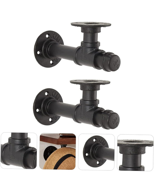 Set of 2 Industrial Iron Pipe Shelving Brackets