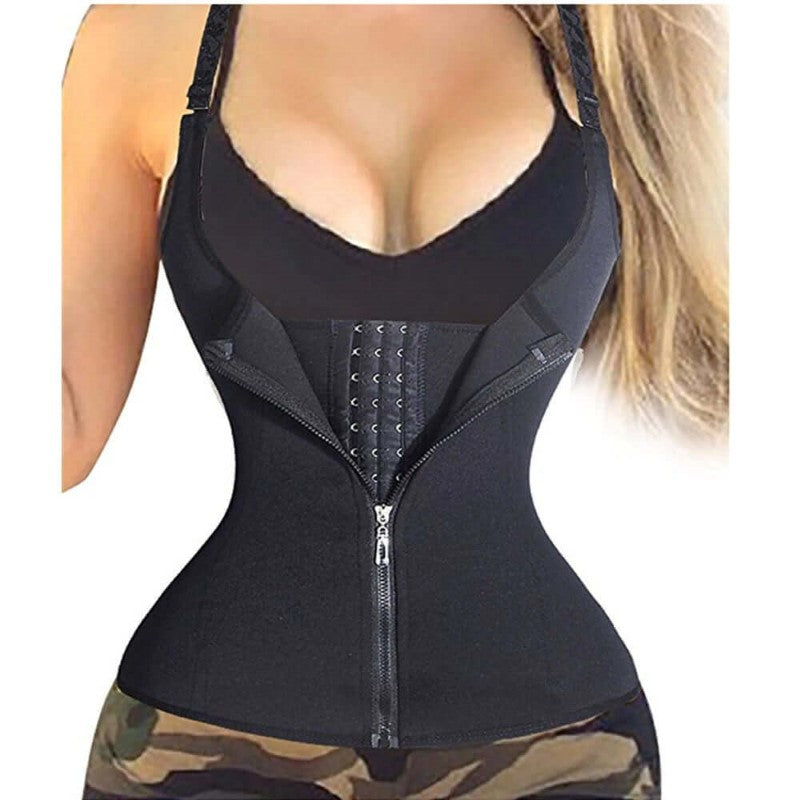 Waist Trainer for Women – Adjustable Zipper Waist Trainer Corset Vest Body Shaper Cincher with Adjustable Straps – Slimming Tank Top for Waist Shaping