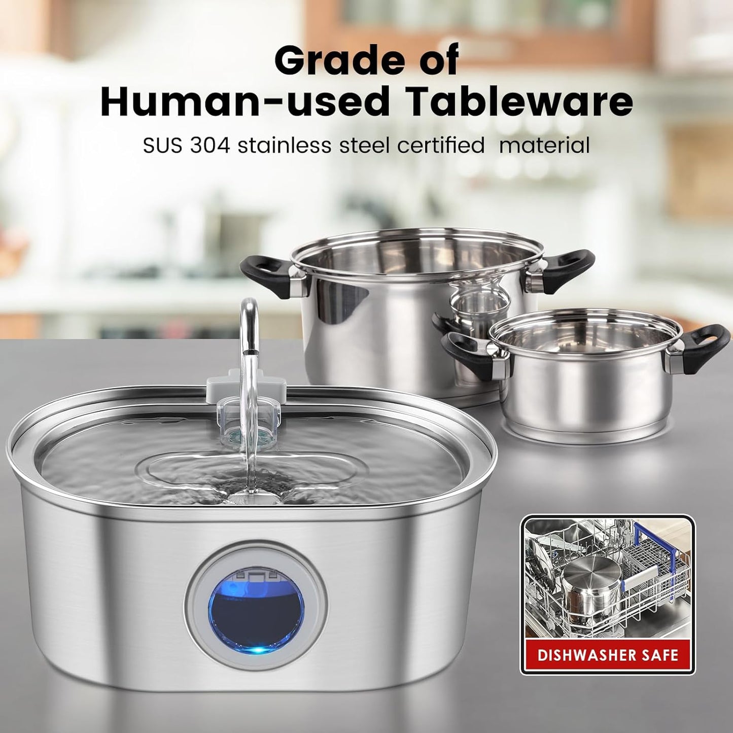 Stainless Steel Cat Water Fountain – 3.2L Water Dispenser with Dual Filter System